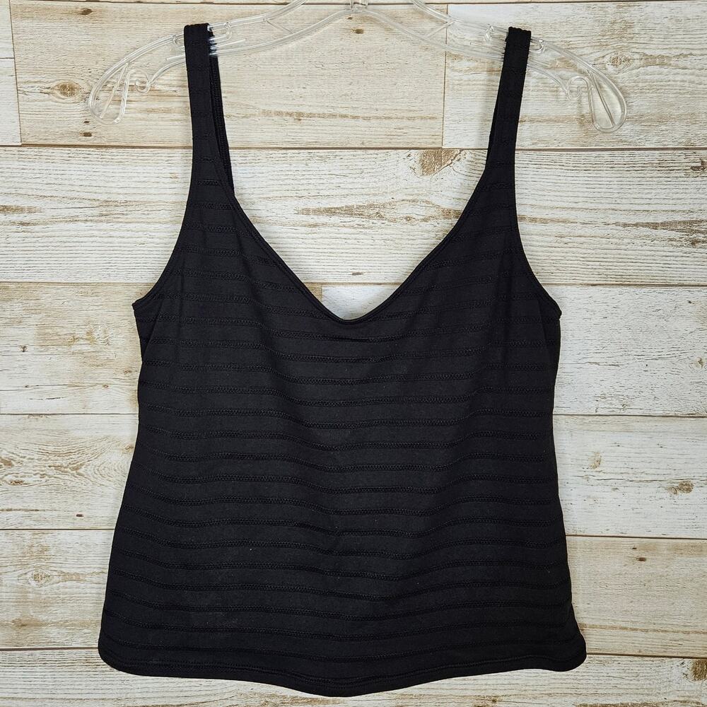 Ann Klein Swim Top Tankini Size 14 Black Stripe Beach Summer Neutral V-Neck Pool - Picture 2 of 9